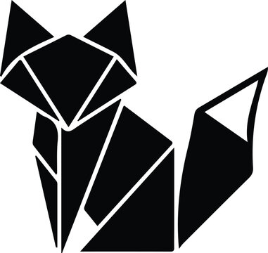 Geometric cat silhouette, origami paper craft style pet or modern abstract kitten logo vector icon.