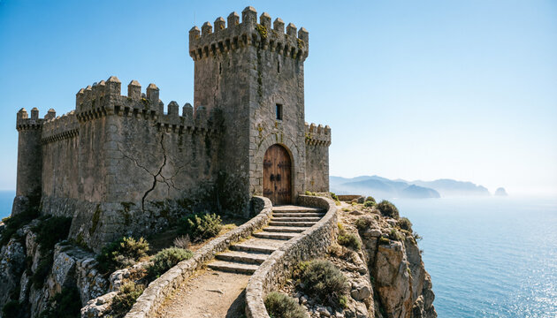 spanish castle with a central keep and crenellated walls