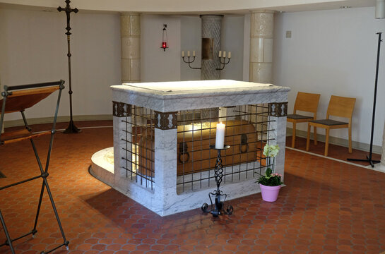 Sarcophagus of Blessed Ulrika Nisch, also known as Ulrika von Hegne in the crypt of the Convent of the Sisters of the Holy Cross in Hegne, Germany