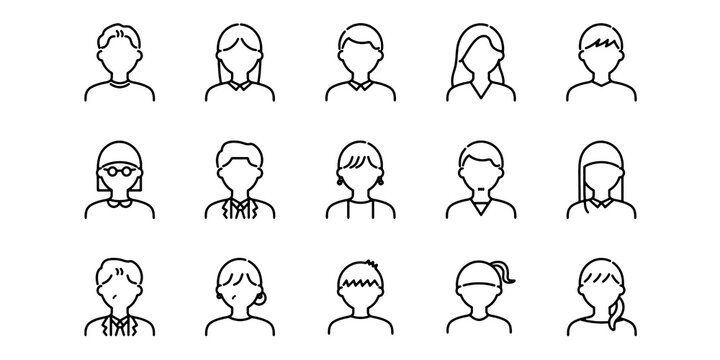 Avatar Profile People Characters Line Icons Set Editable Vector Illustration Isolated on Transparent Background.
