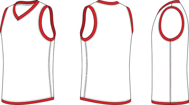 Blank Basketball Jersey Vector Template Front Back and Side View Sportswear Mockup