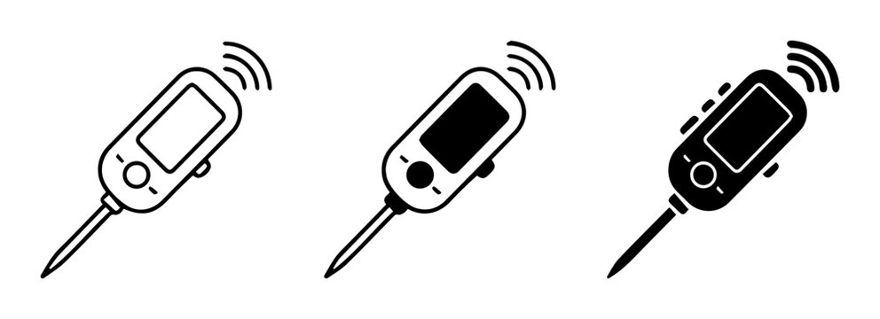 Digital Thermometer Icons, Wireless Temperature Probe Vector Set, Cooking Gadget Graphics