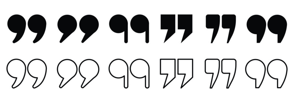 Set of quote mark icons isolated on white background. Quotation marks. Quotations, Set of quote mark. Quotes icon vector set. Quote marks outline, speech marks, inverted commas or talking marks .