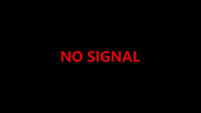 Wide red NO SIGNAL animation on black background. Suitable for television broadcast issues, internet outages, communication failures, technology videos, UI elements and motion graphics.