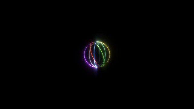 Rainbow glowing energy orb animation on black background. Great for futuristic visuals, digital technology, gaming intros, abstract backgrounds, creative motion graphics and visual effects.