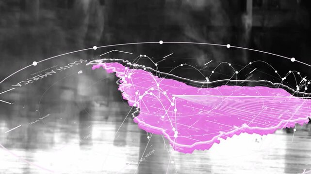 On start magenta map floating, tilting over grayscale street, nodes pulsing to show commuter links