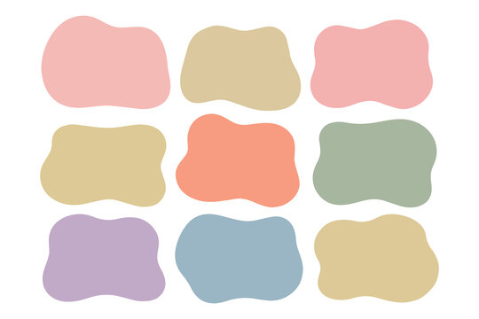 Abstract minimalist organic frames set with pastel colored wavy borders on black background vector design elements