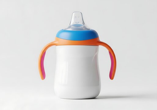 Colorful plastic baby sippy cup with two handles for toddlers to drink water