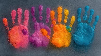 Poster with multicolored handprints representing unity and human rights awareness