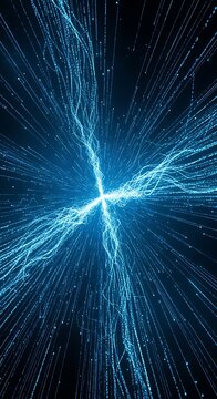 Dynamic Blue Lightning Sparks in Night Sky.
