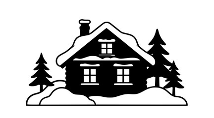 Fototapeta premium Cozy Snow-Covered Cabin in Winter Forest