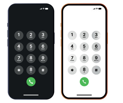 Mobile phone dialer keypad UI design template in light and dark mode