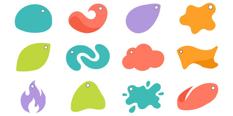 Naklejka premium Colorful organic-shaped hanging price tags and modern abstract label templates with small metallic eyelets in vibrant creative forms and holes