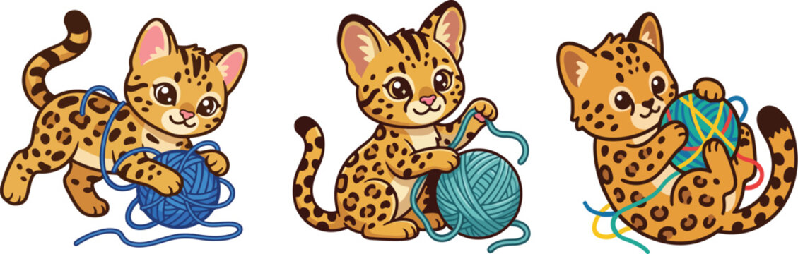 Cute baby tiger and leopard cubs , kawaii wildcat kittens vector