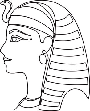 young attractive beautiful historical egypt princess cleopatra. one line art icon drawing