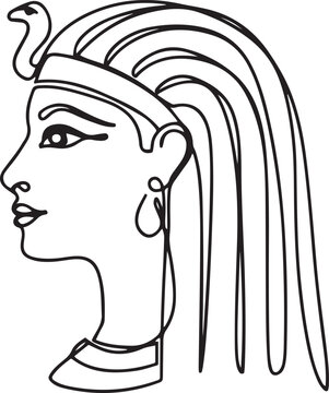 young attractive beautiful historical egypt princess cleopatra. one line art icon drawing