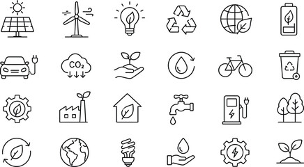 Fototapeta premium Collection Of Environmental Icons Line Style On White Background