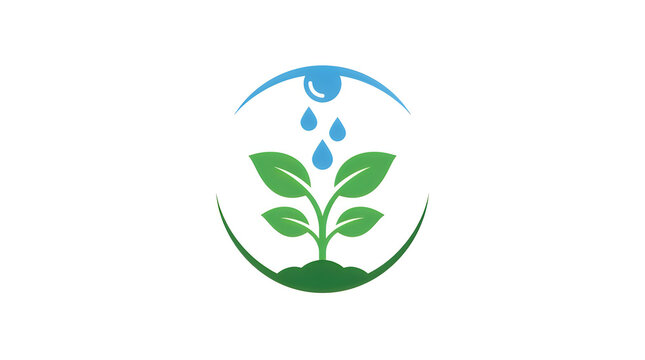 Green plant growing with raindrops icon