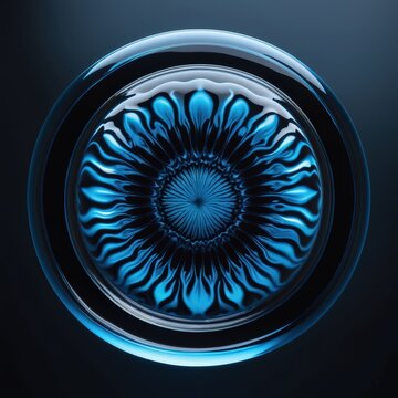 Abstract blue water ripples forming concentric circles. Macro view of sound wave cymatics resonance or fluid vibration on dark liquid surface, top view.
