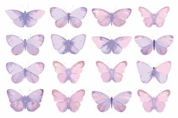 Watercolor butterflies collection pastel shades against a white background butterfly © Shuvra Majumder
