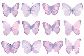 Pastel watercolor butterfly collection against a white background delicate insect illustrations © Shuvra Majumder