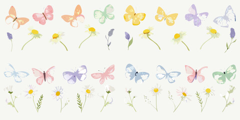 Watercolor Butterfly And Wildflower Pattern With Delicate Floral Elements butterflies © Shuvra Majumder