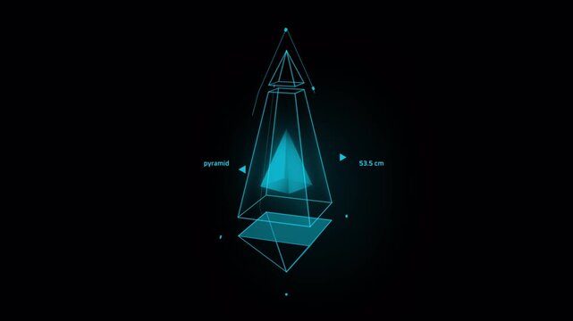 Abstract futuristic digital pyramid holographic interface visualization.