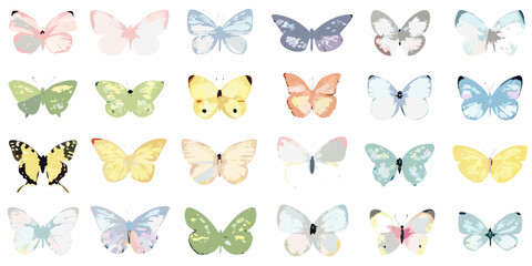 Watercolor pastel butterfly collection against a white background butterflies lepidoptera © Shuvra Majumder