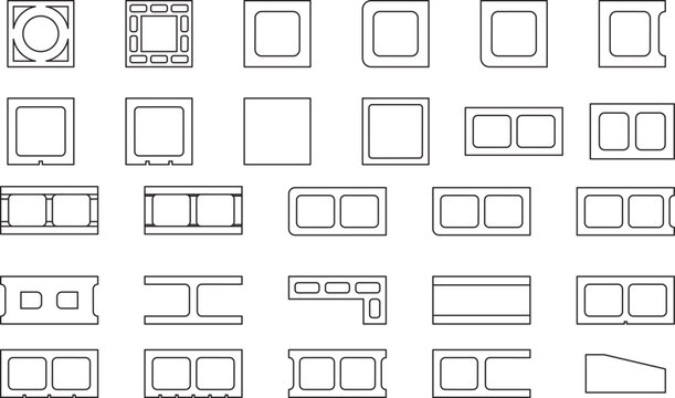 Concrete masonry units, blueprint, floor plan, construction block, CAD, building material, editable stroke, vector