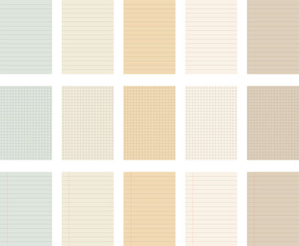vintage paper texture collection, lined and grid graph paper, retro stationery, notebook, editable stroke, vector 