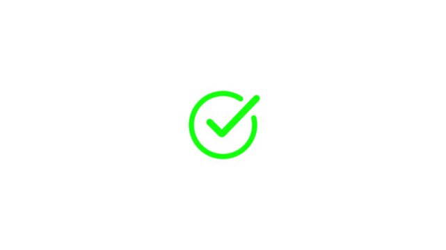 Check mark symbol animation. Animation of check mark icon. Approve and confirm sign. Correct symbol in motion graphic. Transparent with background with alpha channel, with 4k video animation.