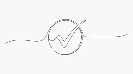 Obraz premium Continuous line drawing checkmark circle icon.