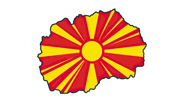 North Macedonia Flag Map Outline Silhouette with Sun Symbol