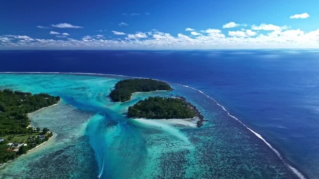 Aerial view of bora bora lagoon and motu islands in french polynesia