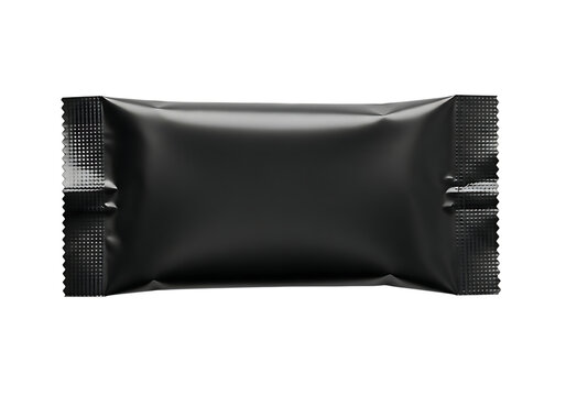 Small black candy bar wrapper with horizontal sealed edges for snack food packaging design