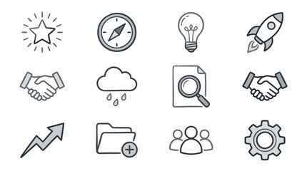 Fototapeta premium Corporate business and technology development line icon set.