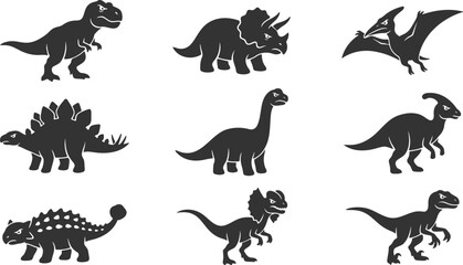 Collection of prehistoric dinosaur silhouettes for educational design work © Vecto_Pixels