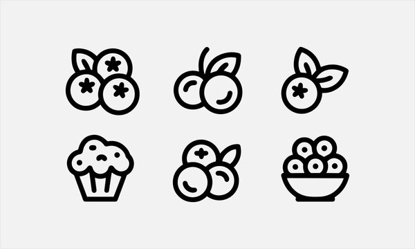 Fruits food blueberry line icon set vector illustration
