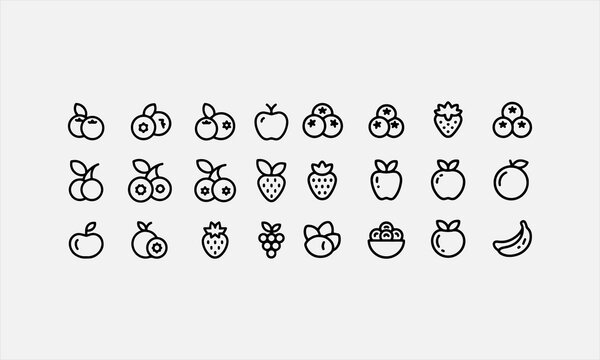 Fruits food blueberry line icon set vector illustration