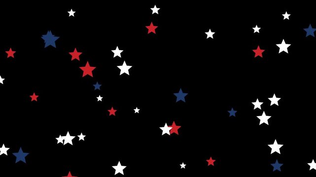 USA Patriotic Stars Animation with Alpha Channel, Red White and Blue Star Confetti Floating on Transparent Background, American Celebration Video Overlay for Independence Day and 250 Anniversary