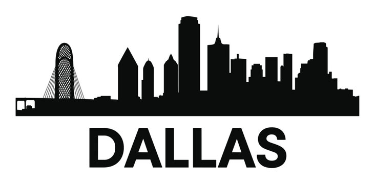 Dallas Skyline Silhouette with Reunion Tower and Text