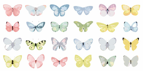 Watercolor pastel butterflies collection on a white background delicate insect illustrations © Anik