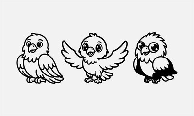 Naklejka premium Outline illustration of cartoon cute eagle isolated on white background vector illustration