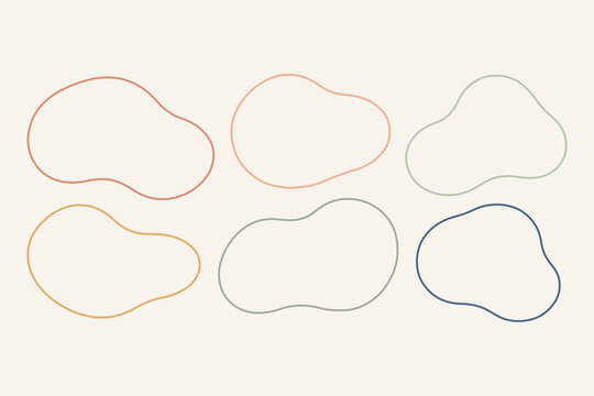 Minimalist abstract organic wavy line frames set with colorful thin stroke contours on light beige background vector elements