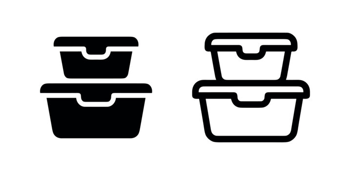 Stacked food containers icon set. Lunch box and storage symbol.