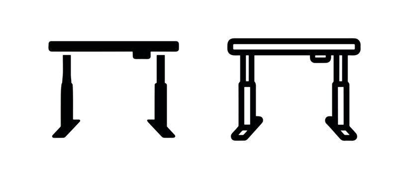 Height adjustable table legs icon set. Ergonomic furniture symbol.