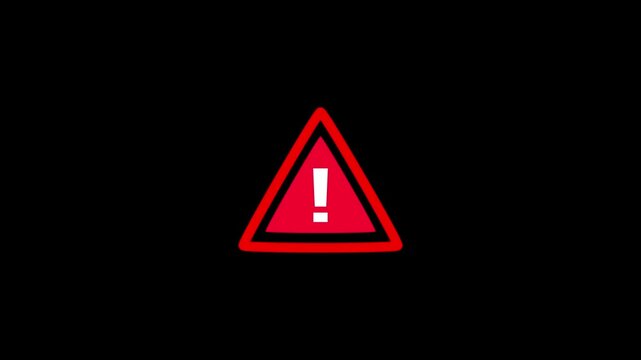 Red Warning Alert Triangle Icon Animation with Exclamation Mark for Caution.  minimal alert symbol for error and caution message. 4k video animation