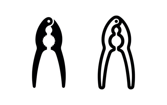 Nutcracker icon set, black glyph and outline style isolated on white background.