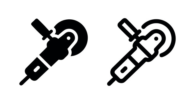 Angle grinder power tool icon in solid and outline style. Industrial construction and metalworking equipment.