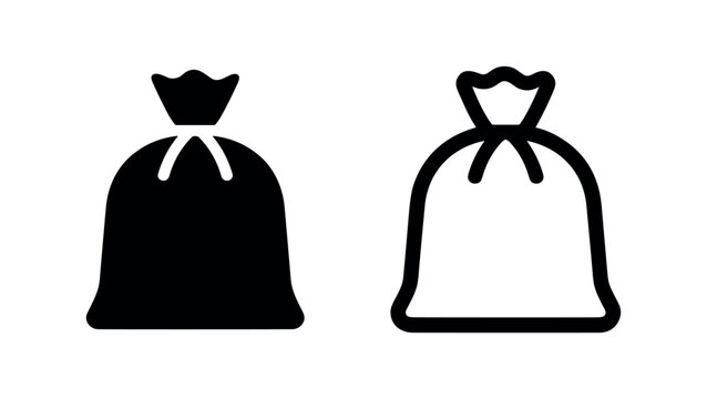 Tied bag icon in solid and outline style. Garbage, sack, or closed container symbol.